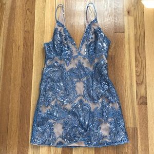 Free People Night Shimmers Mini Light Blue Dress